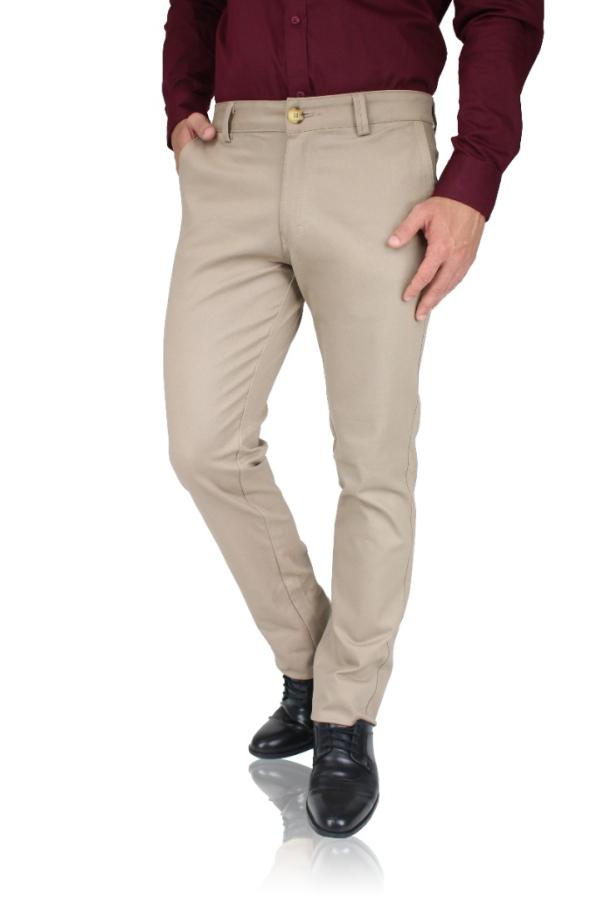 Pantalón de Vestir Stretch Color Caki Slim Fit Para Hombre